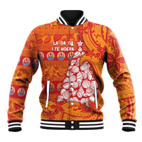 French Polynesia Christmas Baseball Jacket Seashell Xmas Tree Tribal Waves DT05 Unisex Orange - Polynesian Pride