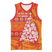 French Polynesia Christmas Basketball Jersey Seashell Xmas Tree Tribal Waves DT05 Unisex Orange - Polynesian Pride