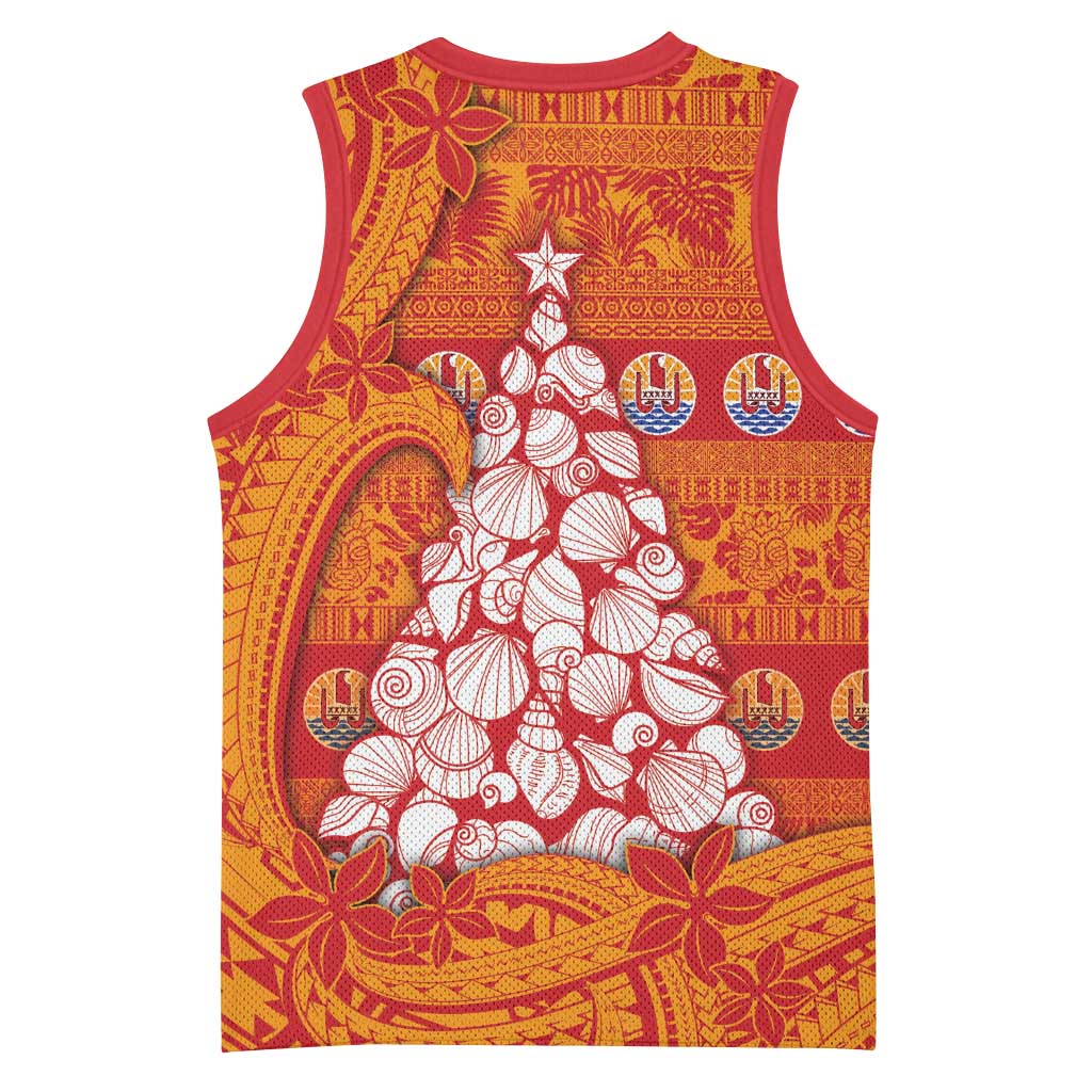 French Polynesia Christmas Basketball Jersey Seashell Xmas Tree Tribal Waves DT05 - Polynesian Pride
