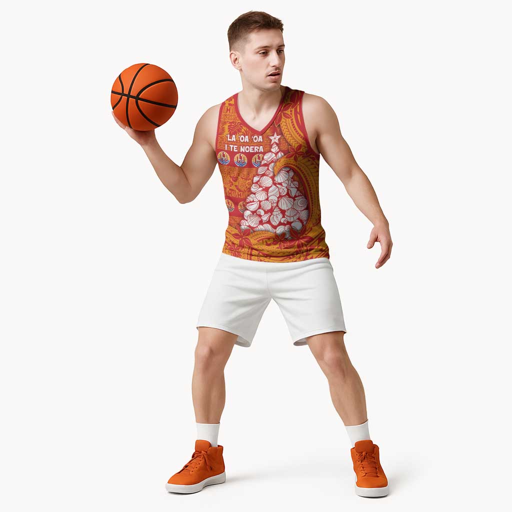 French Polynesia Christmas Basketball Jersey Seashell Xmas Tree Tribal Waves DT05 - Polynesian Pride