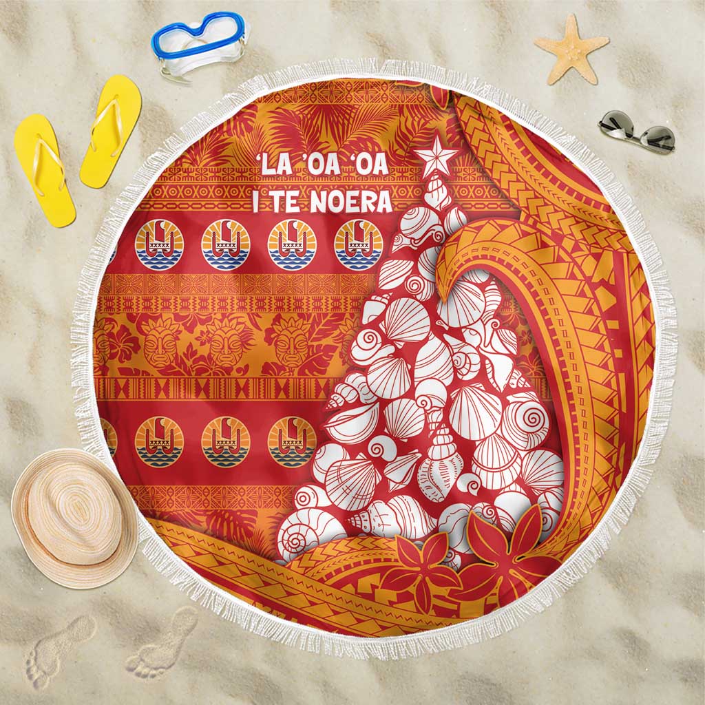 French Polynesia Christmas Beach Blanket Seashell Xmas Tree Tribal Waves - Polynesian Pride