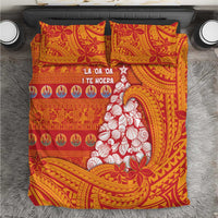 French Polynesia Christmas Bedding Set Seashell Xmas Tree Tribal Waves - Polynesian Pride