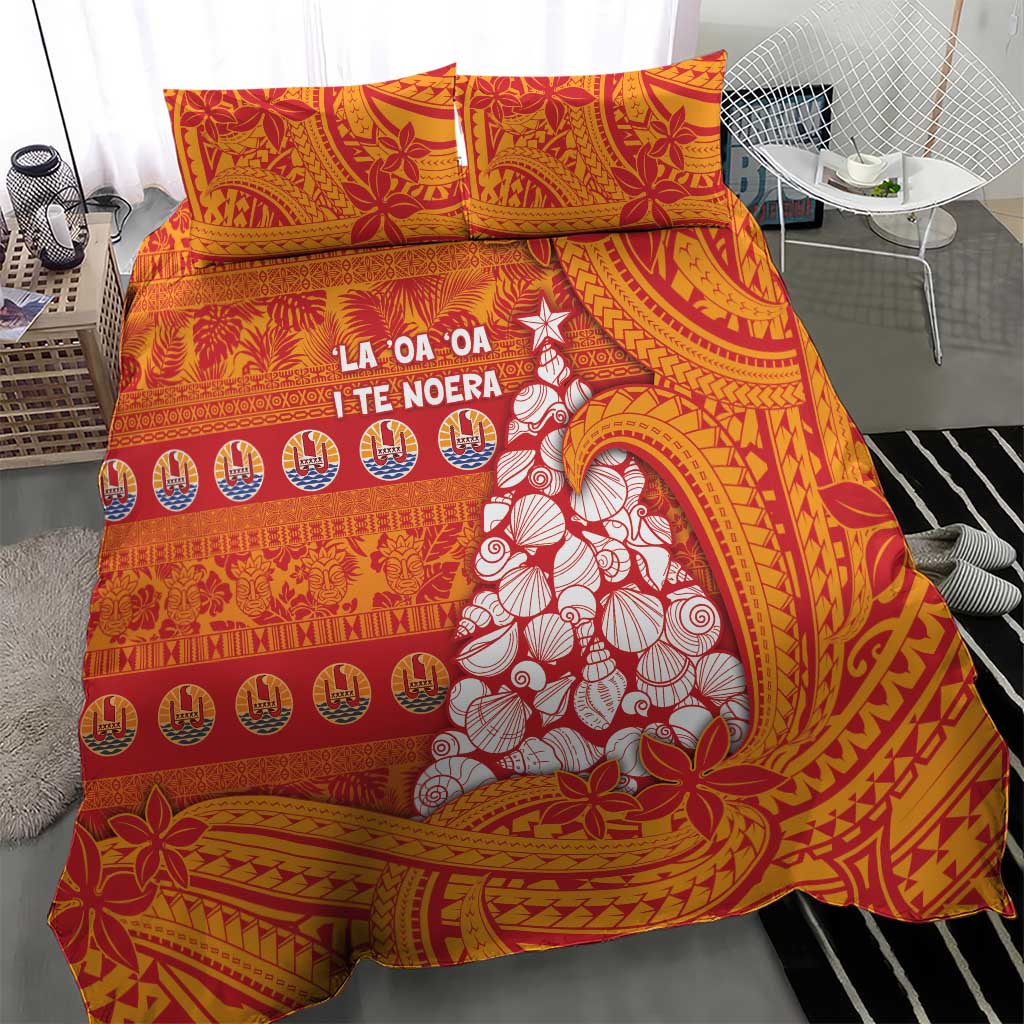 French Polynesia Christmas Bedding Set Seashell Xmas Tree Tribal Waves - Polynesian Pride