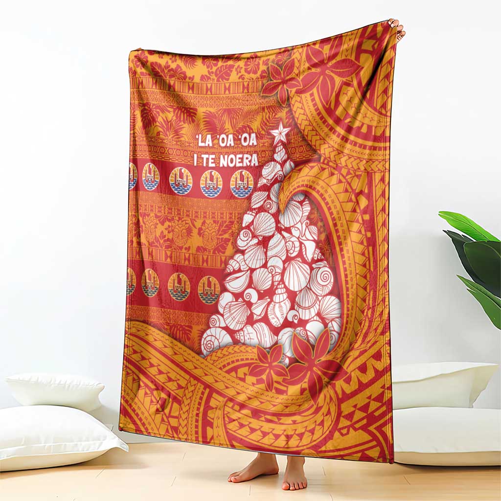 French Polynesia Christmas Blanket Seashell Xmas Tree Tribal Waves - Polynesian Pride