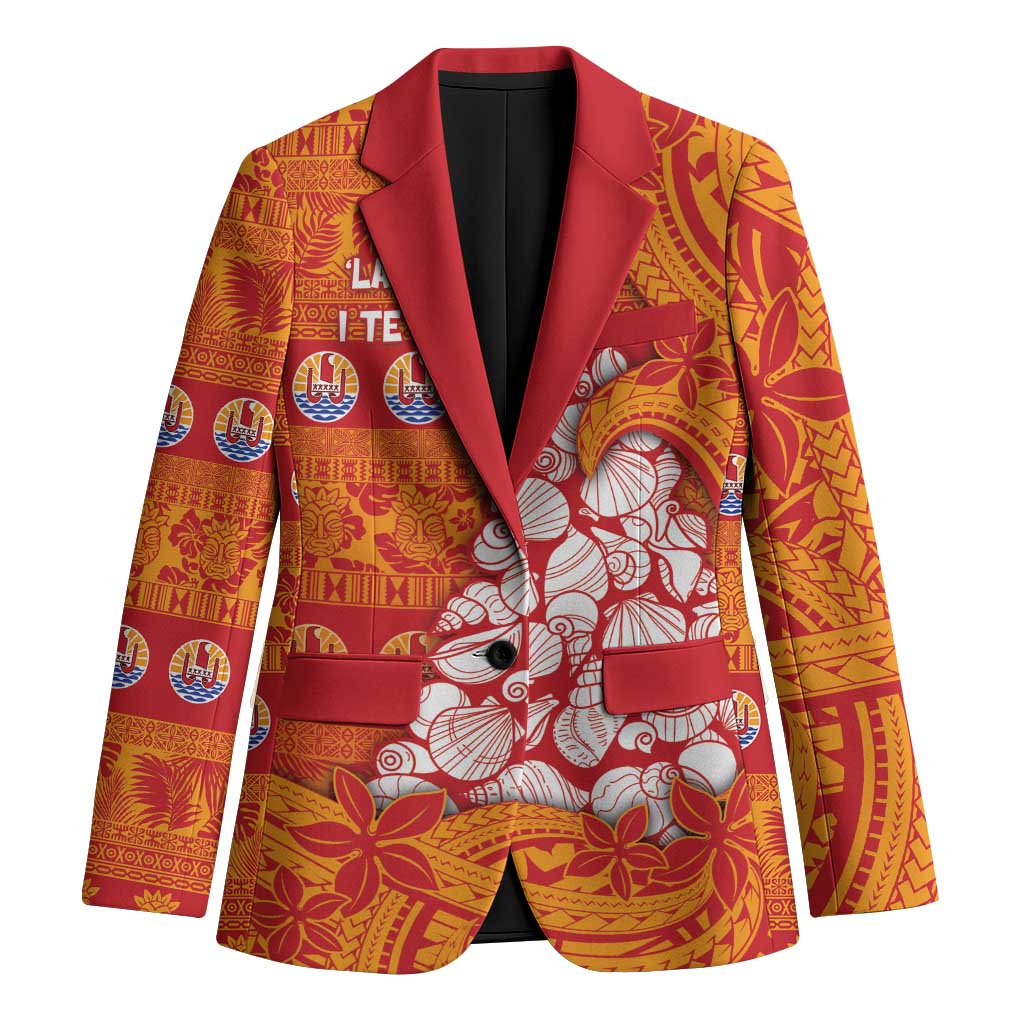 French Polynesia Christmas Blazer Seashell Xmas Tree Tribal Waves - Polynesian Pride