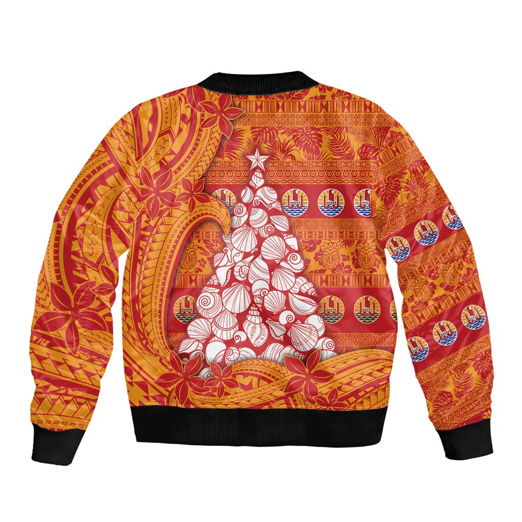 French Polynesia Christmas Bomber Jacket Seashell Xmas Tree Tribal Waves DT05 - Polynesian Pride
