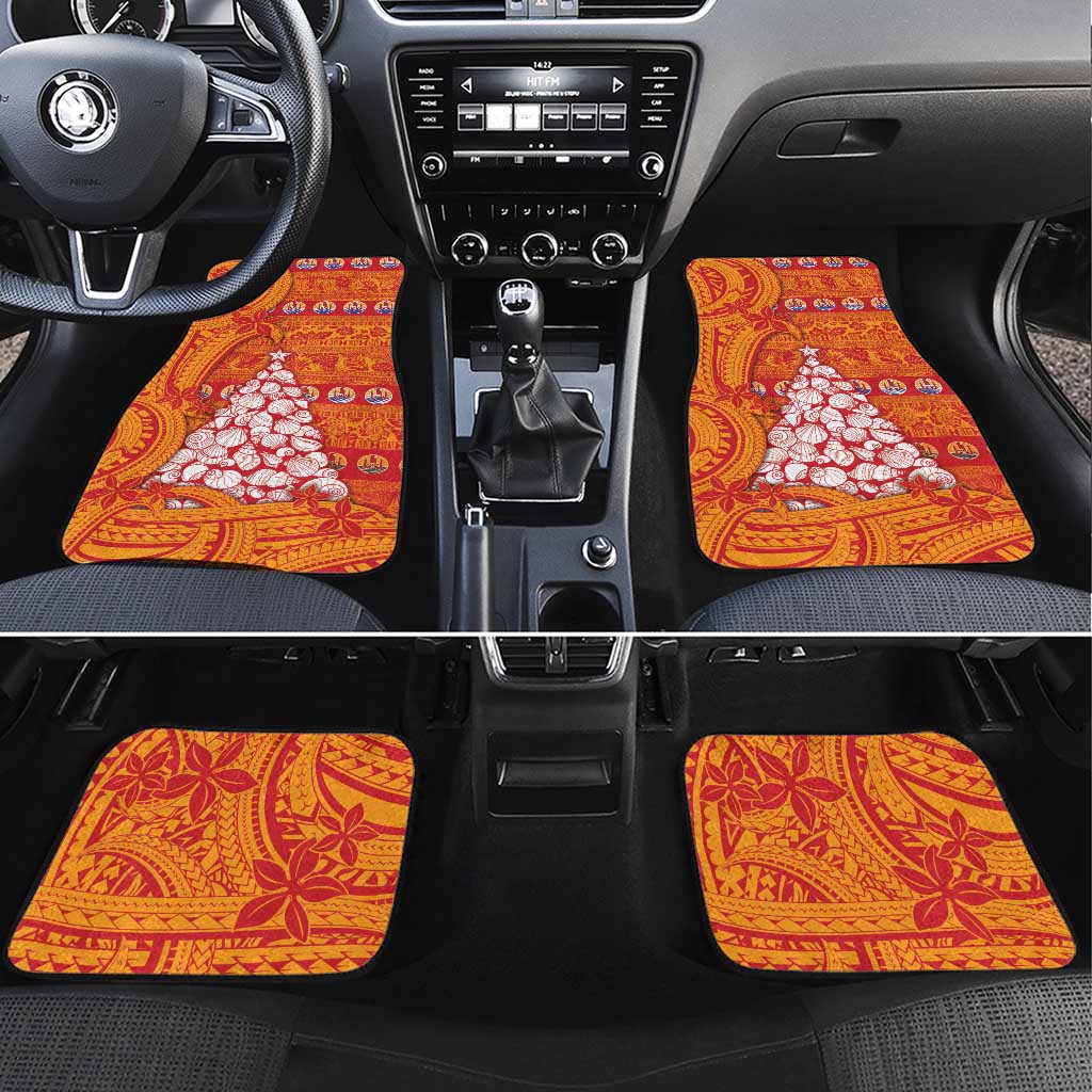 French Polynesia Christmas Car Mats Seashell Xmas Tree Tribal Waves DT05 Set 4pcs Orange - Polynesian Pride