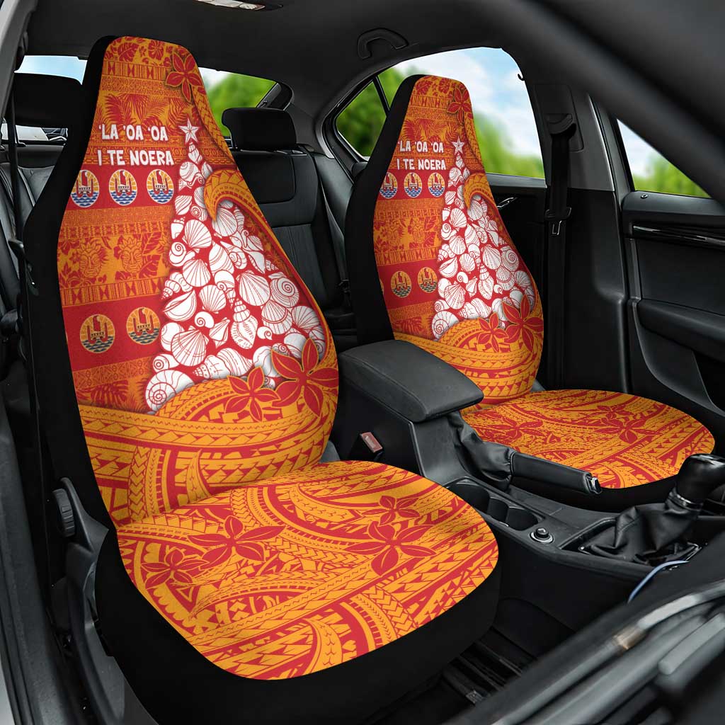 French Polynesia Christmas Car Seat Cover Seashell Xmas Tree Tribal Waves DT05 One Size Orange - Polynesian Pride