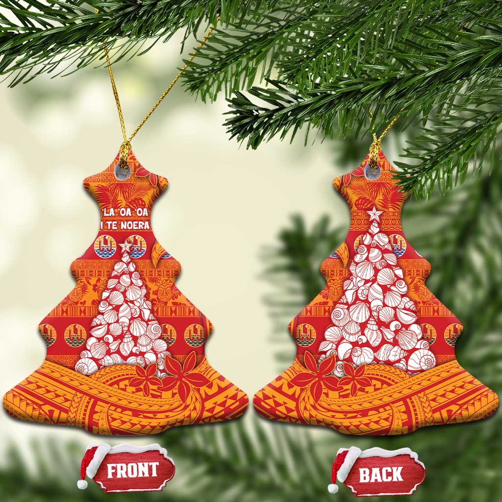 French Polynesia Christmas Ceramic Ornament Seashell Xmas Tree Tribal Waves - Polynesian Pride