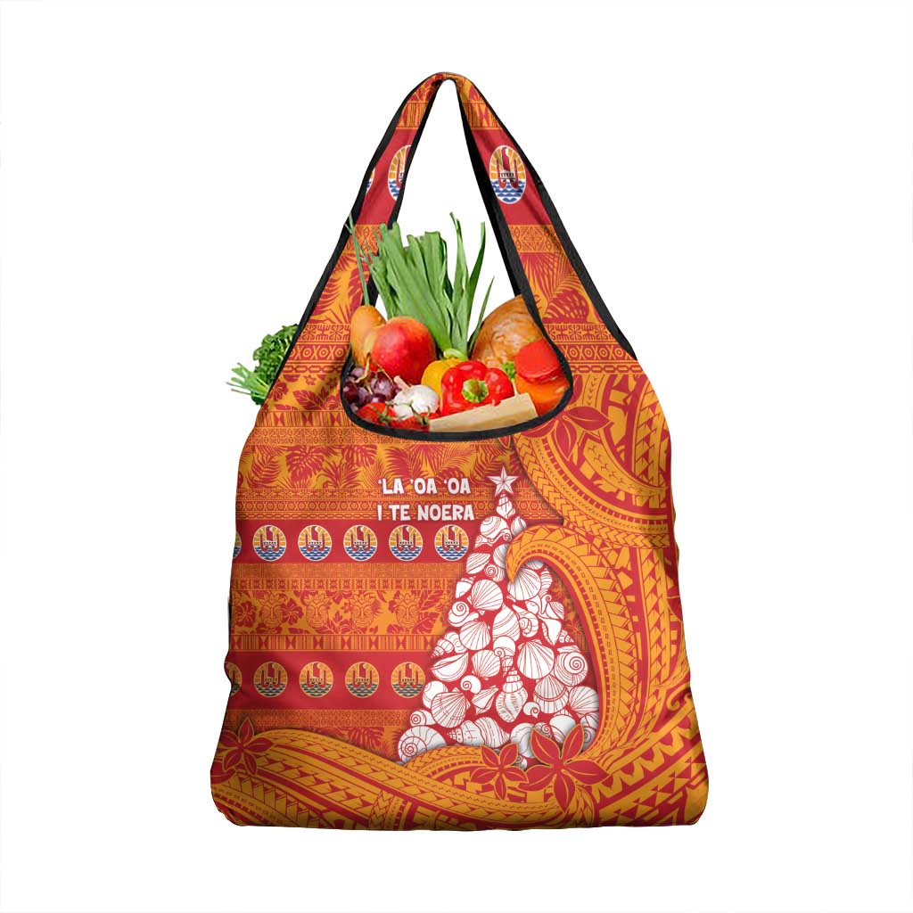 French Polynesia Christmas Grocery Bag Seashell Xmas Tree Tribal Waves DT05 1-pack One Size Orange - Polynesian Pride