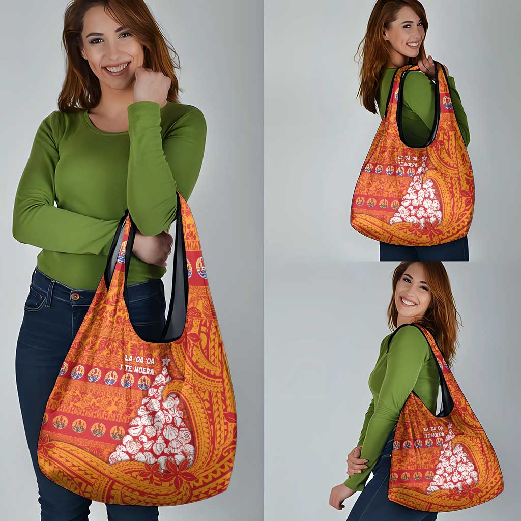 French Polynesia Christmas Grocery Bag Seashell Xmas Tree Tribal Waves DT05 - Polynesian Pride