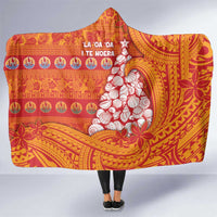 French Polynesia Christmas Hooded Blanket Seashell Xmas Tree Tribal Waves DT05 One Size Orange - Polynesian Pride