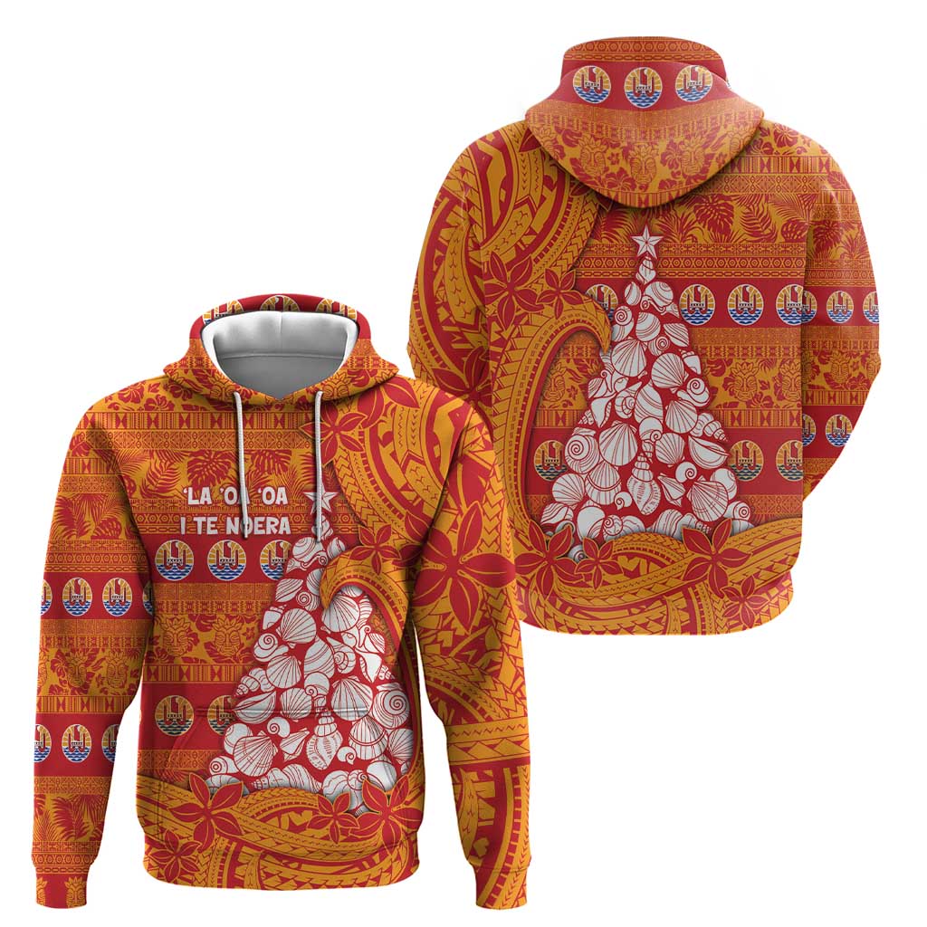 French Polynesia Christmas Hoodie Seashell Xmas Tree Tribal Waves DT05 - Polynesian Pride