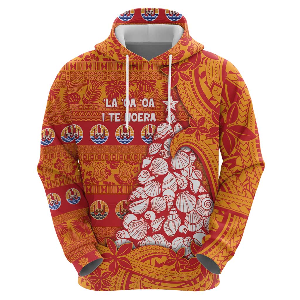 French Polynesia Christmas Hoodie Seashell Xmas Tree Tribal Waves DT05 - Polynesian Pride