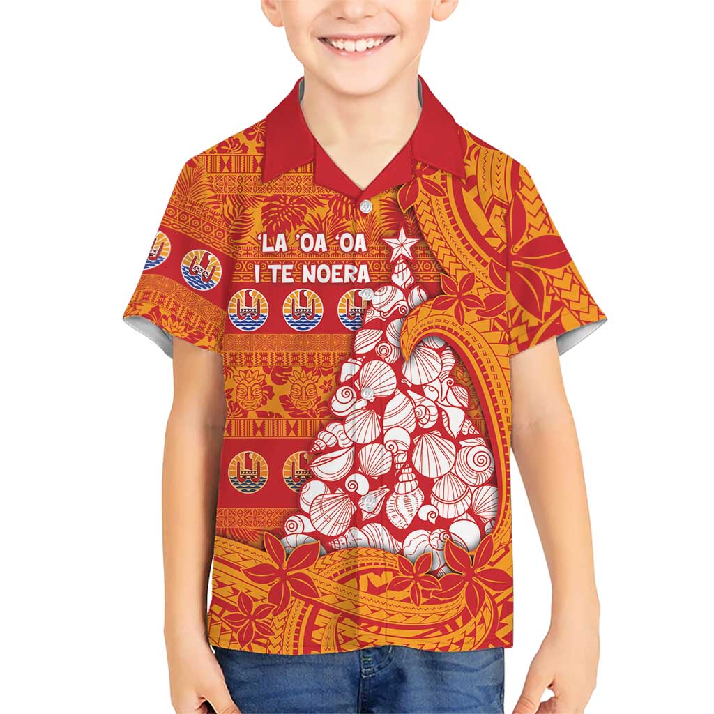 French Polynesia Christmas Kid Hawaiian Shirt Seashell Xmas Tree Tribal Waves DT05 Kid Orange - Polynesian Pride