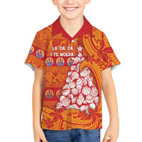 French Polynesia Christmas Kid Hawaiian Shirt Seashell Xmas Tree Tribal Waves DT05 Kid Orange - Polynesian Pride