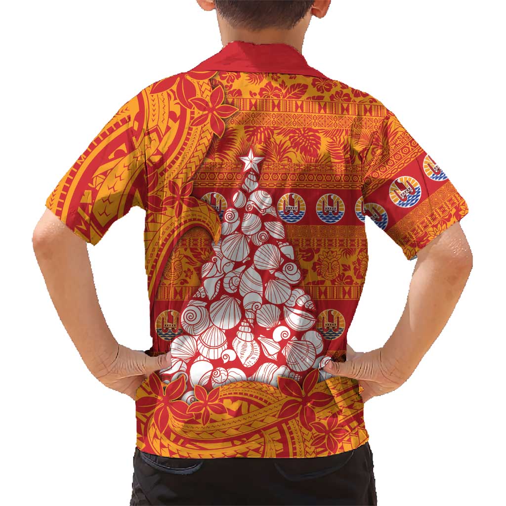 French Polynesia Christmas Kid Hawaiian Shirt Seashell Xmas Tree Tribal Waves DT05 - Polynesian Pride