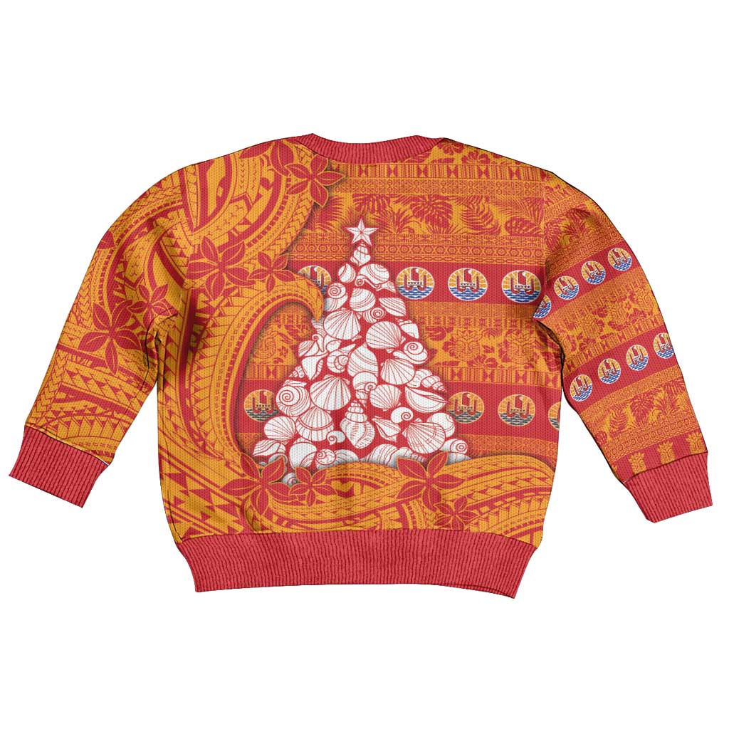 French Polynesia Christmas Kid Ugly Christmas Sweater Seashell Xmas Tree Tribal Waves DT05 - Polynesian Pride