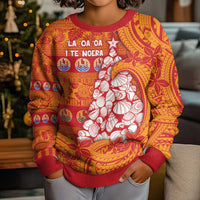 French Polynesia Christmas Kid Ugly Christmas Sweater Seashell Xmas Tree Tribal Waves DT05 - Polynesian Pride