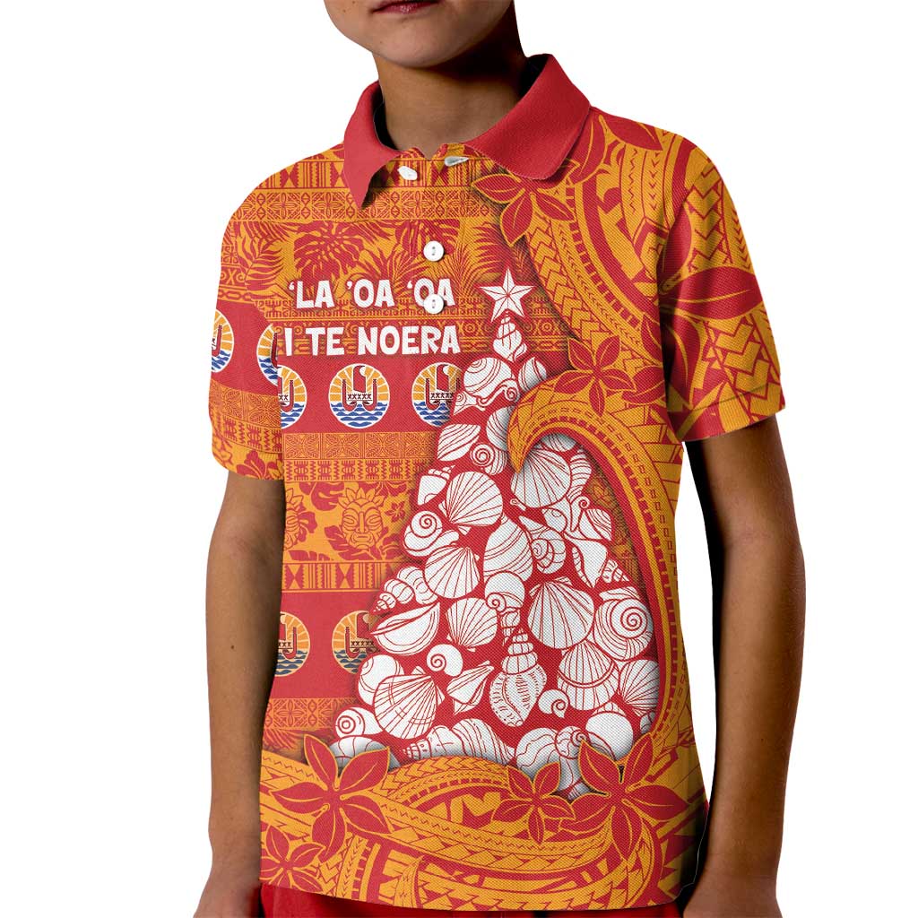 French Polynesia Christmas Kid Polo Shirt Seashell Xmas Tree Tribal Waves DT05 Kid Orange - Polynesian Pride