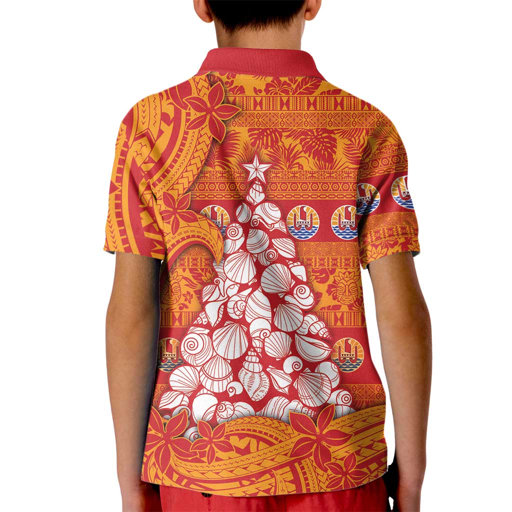 French Polynesia Christmas Kid Polo Shirt Seashell Xmas Tree Tribal Waves DT05 - Polynesian Pride