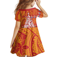 French Polynesia Christmas Kid Short Sleeve Dress Seashell Xmas Tree Tribal Waves DT05 - Polynesian Pride