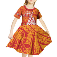 French Polynesia Christmas Kid Short Sleeve Dress Seashell Xmas Tree Tribal Waves DT05 - Polynesian Pride