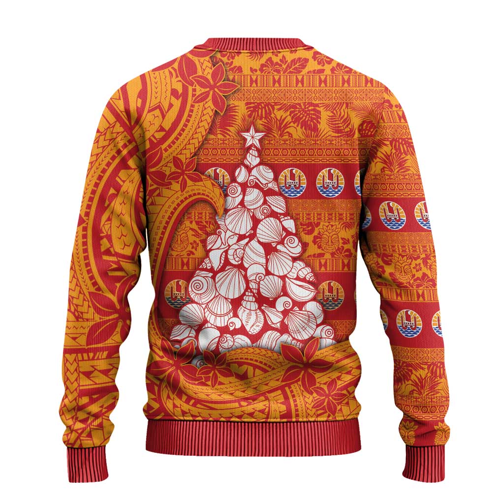 French Polynesia Christmas Ugly Christmas Sweater Seashell Xmas Tree Tribal Waves - Polynesian Pride