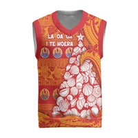 French Polynesia Christmas Knitted V-Neck Vest Seashell Xmas Tree Tribal Waves DT05 Orange - Polynesian Pride