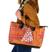 French Polynesia Christmas Leather Tote Bag Seashell Xmas Tree Tribal Waves DT05 Orange - Polynesian Pride