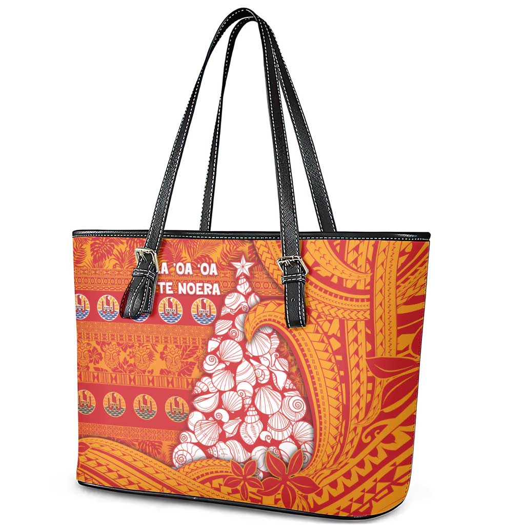French Polynesia Christmas Leather Tote Bag Seashell Xmas Tree Tribal Waves DT05 - Polynesian Pride