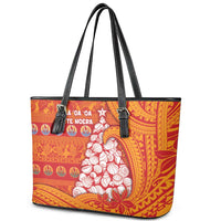French Polynesia Christmas Leather Tote Bag Seashell Xmas Tree Tribal Waves DT05 - Polynesian Pride