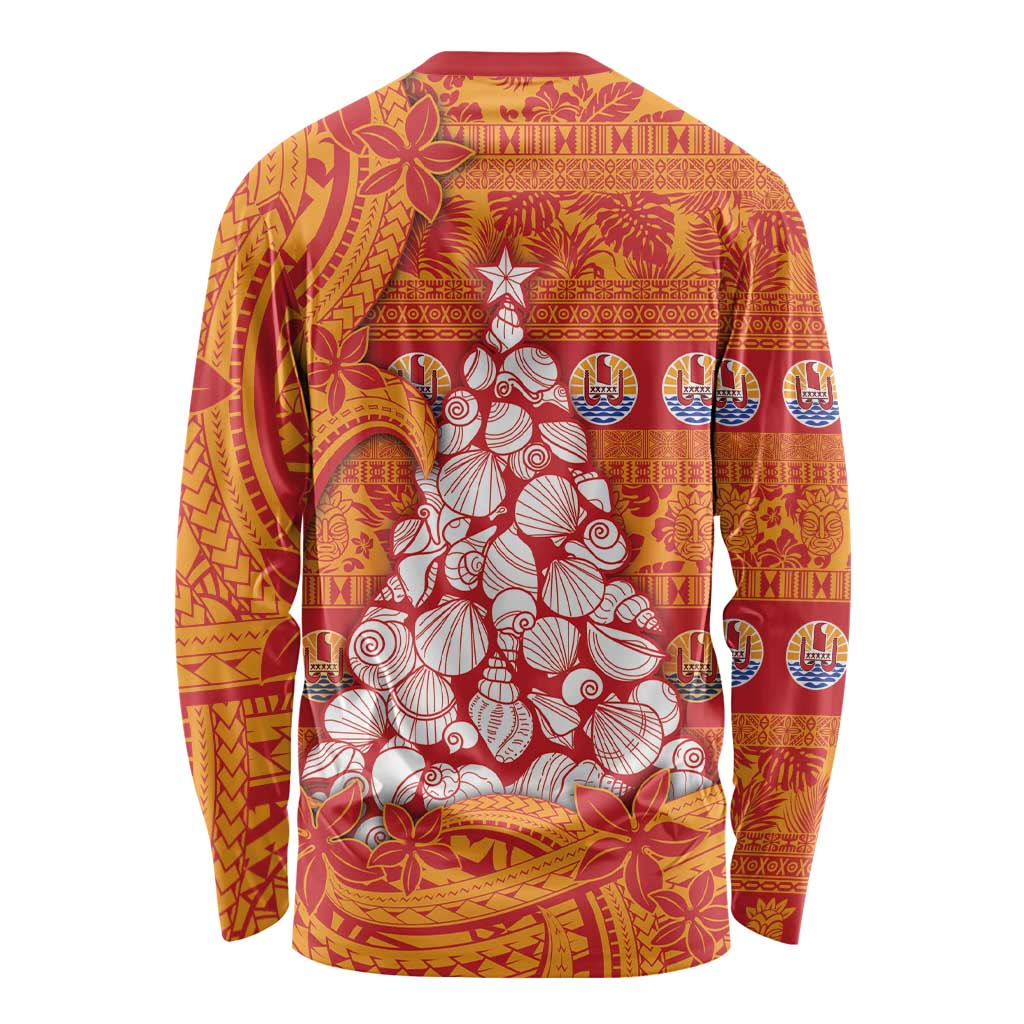 French Polynesia Christmas Long Sleeve Shirt Seashell Xmas Tree Tribal Waves DT05 - Polynesian Pride
