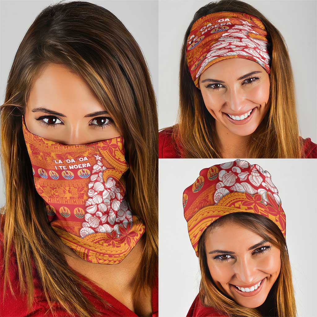 French Polynesia Christmas Neck Gaiter Seashell Xmas Tree Tribal Waves DT05 - Polynesian Pride