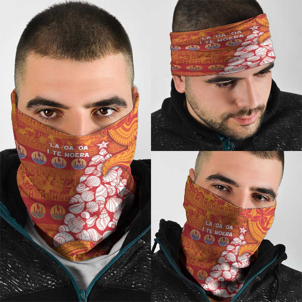 French Polynesia Christmas Neck Gaiter Seashell Xmas Tree Tribal Waves DT05 - Polynesian Pride