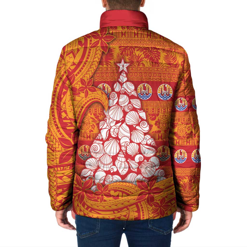 French Polynesia Christmas Padded Jacket Seashell Xmas Tree Tribal Waves DT05 - Polynesian Pride