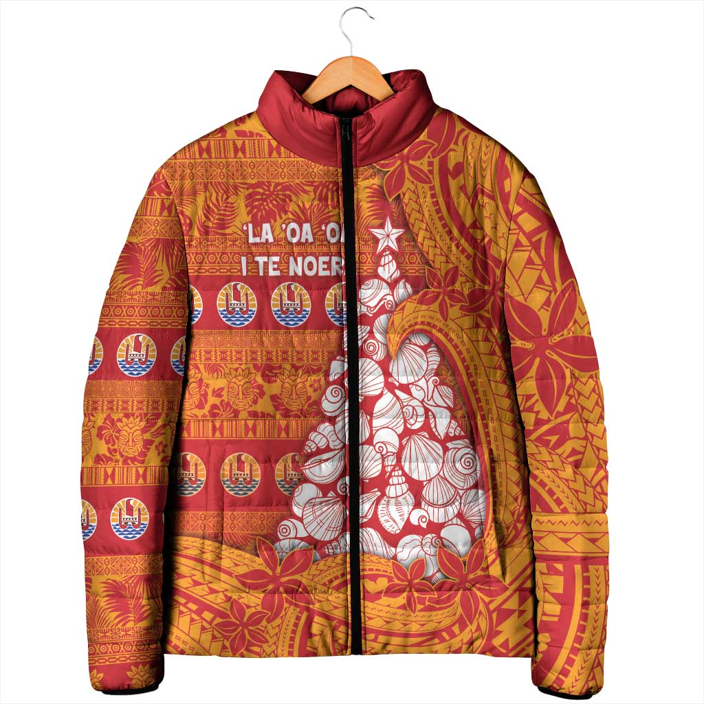 French Polynesia Christmas Padded Jacket Seashell Xmas Tree Tribal Waves DT05 - Polynesian Pride