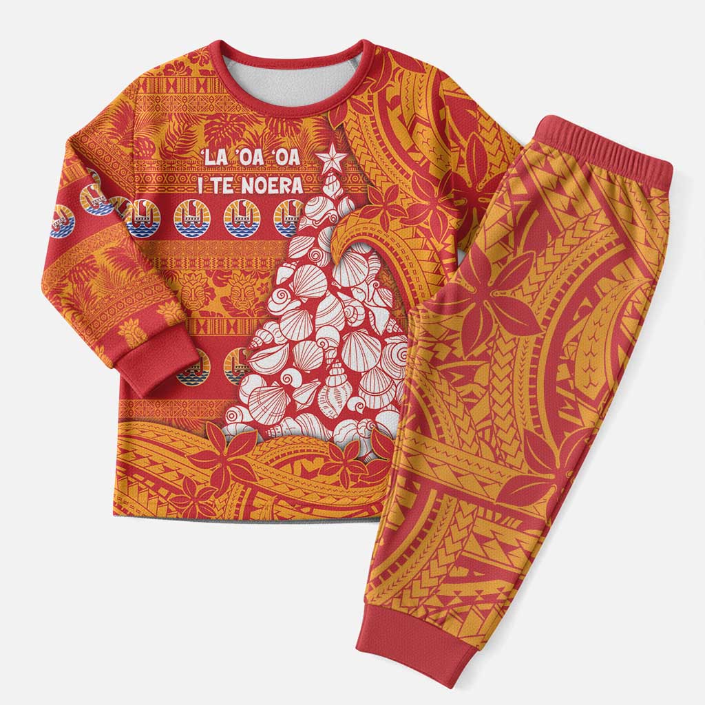 French Polynesia Christmas Pajama Set Seashell Xmas Tree Tribal Waves DT05 Men Orange - Polynesian Pride