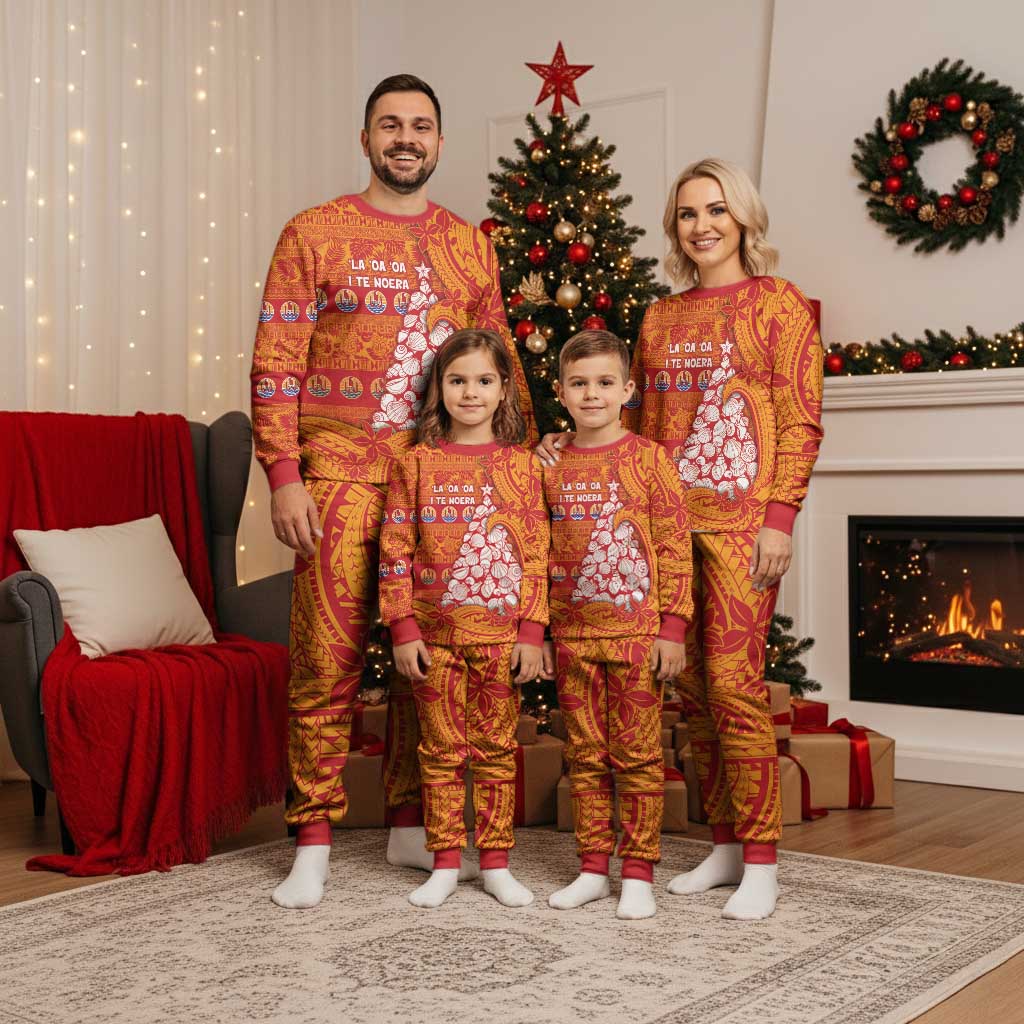 French Polynesia Christmas Pajama Set Seashell Xmas Tree Tribal Waves DT05 - Polynesian Pride