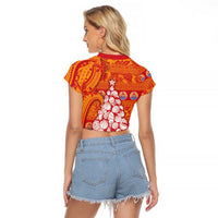 French Polynesia Christmas Raglan Cropped T Shirt Seashell Xmas Tree Tribal Waves DT05 - Polynesian Pride