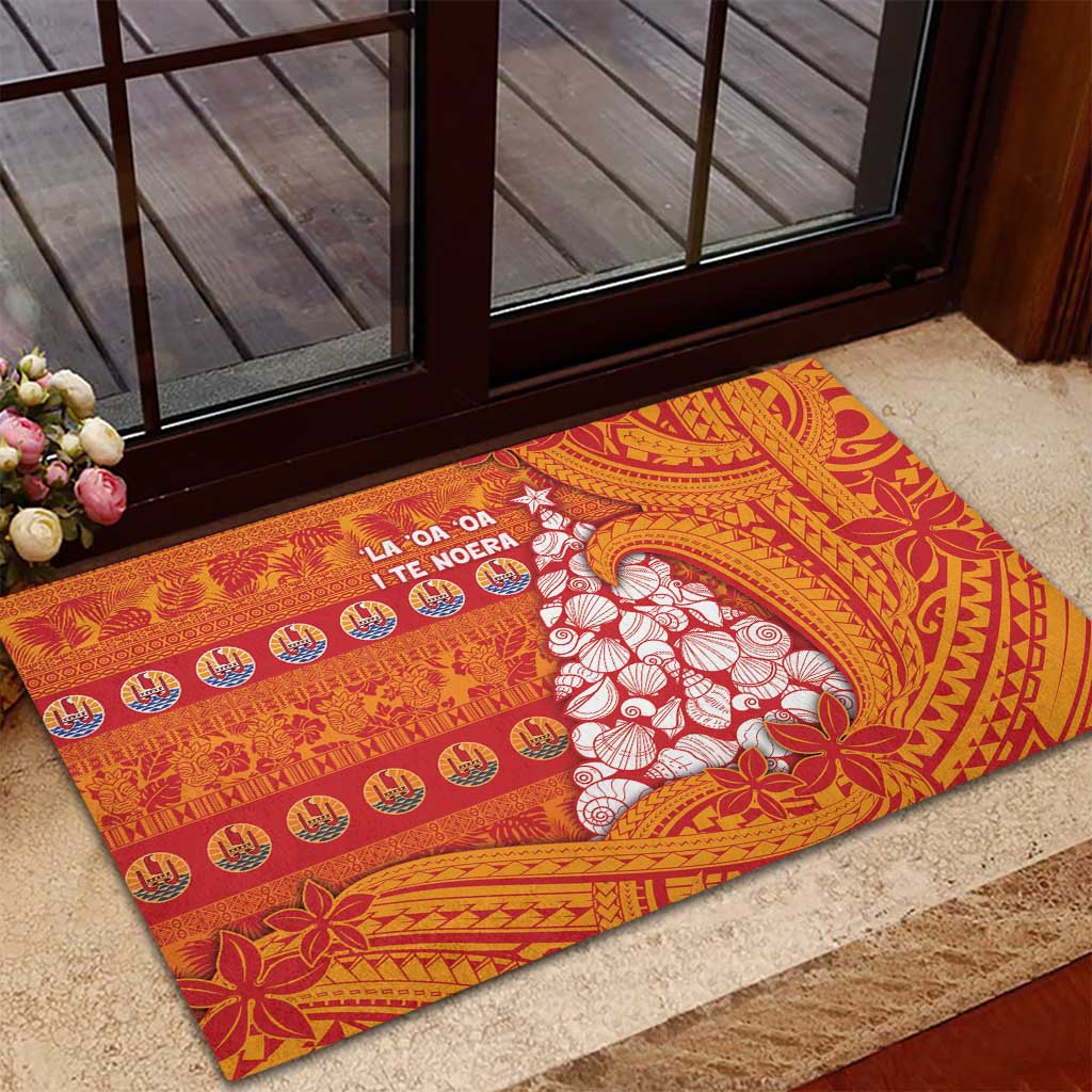 French Polynesia Christmas Rubber Doormat Seashell Xmas Tree Tribal Waves DT05 - Polynesian Pride