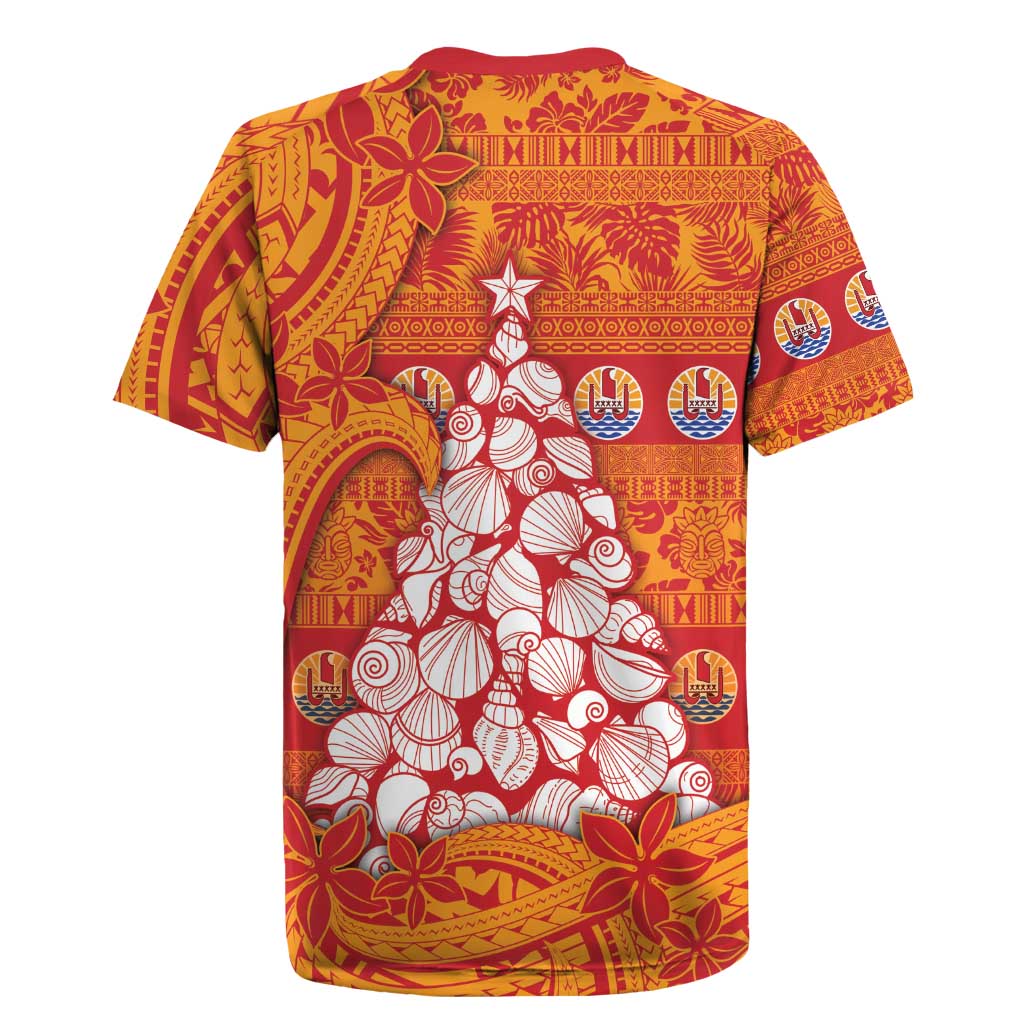 French Polynesia Christmas Rugby Jersey Seashell Xmas Tree Tribal Waves - Polynesian Pride