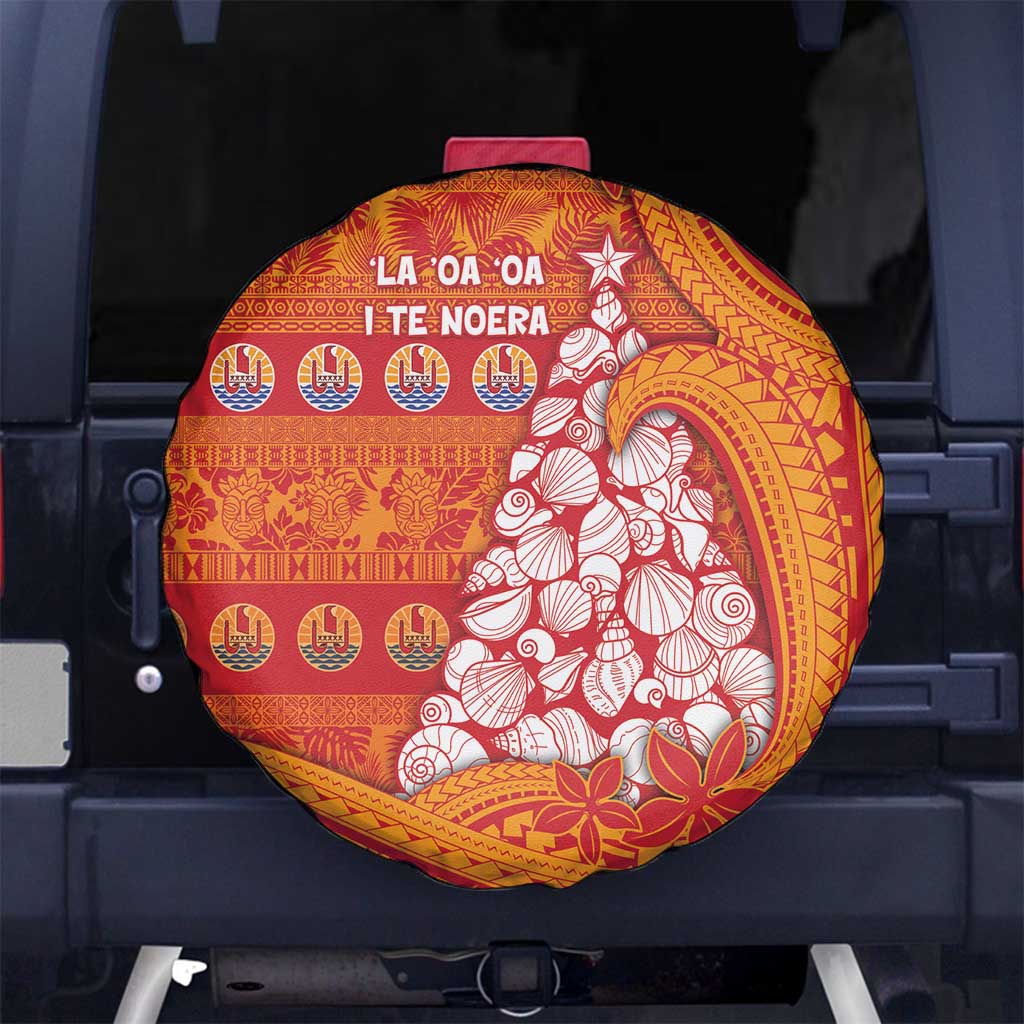 French Polynesia Christmas Spare Tire Cover Seashell Xmas Tree Tribal Waves - Polynesian Pride