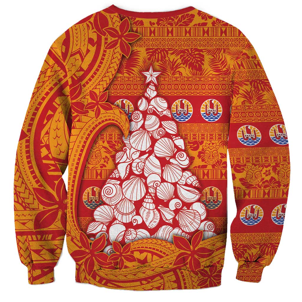French Polynesia Christmas Sweatshirt Seashell Xmas Tree Tribal Waves DT05 - Polynesian Pride