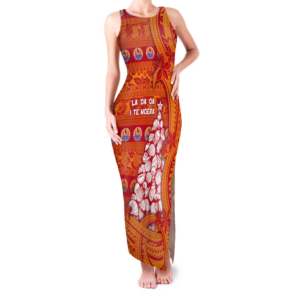 French Polynesia Christmas Tank Maxi Dress Seashell Xmas Tree Tribal Waves - Polynesian Pride