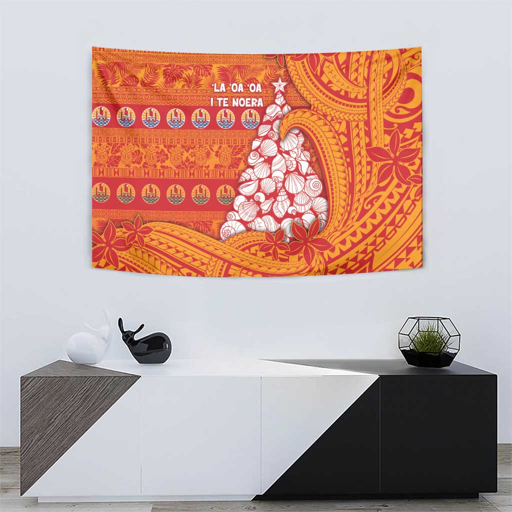 French Polynesia Christmas Tapestry Seashell Xmas Tree Tribal Waves - Polynesian Pride