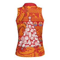 French Polynesia Christmas Women Sleeveless Polo Shirt Seashell Xmas Tree Tribal Waves DT05 - Polynesian Pride