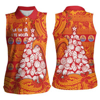 French Polynesia Christmas Women Sleeveless Polo Shirt Seashell Xmas Tree Tribal Waves DT05 - Polynesian Pride