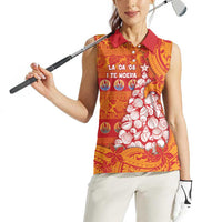 French Polynesia Christmas Women Sleeveless Polo Shirt Seashell Xmas Tree Tribal Waves DT05 - Polynesian Pride