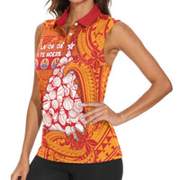 French Polynesia Christmas Women Sleeveless Polo Shirt Seashell Xmas Tree Tribal Waves DT05 - Polynesian Pride